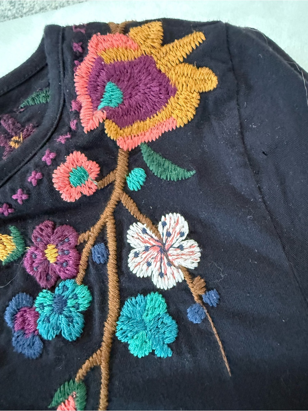 Johnny Was Biya Embroidered Floral Black Soft Dress Size Small E12 - Picture 3 of 8